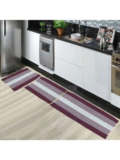 Kit Tapete Cozinha Passadeira Jogo Tear 3 Peças Kit Passadeira Cozinha Estampado Liso Jogo De Cozinha Decoração Casa Sala Algodão