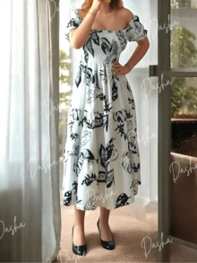Women Midi Dresses - Black and White - View 2