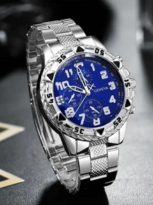 4pcs Men's Business Watch Set, Stainless Steel Quartz Watch With Round Dial, Markers Display, Comes With Fashionable Pendant Necklace, Bracelet And Ring, An Ideal Gift For Men
