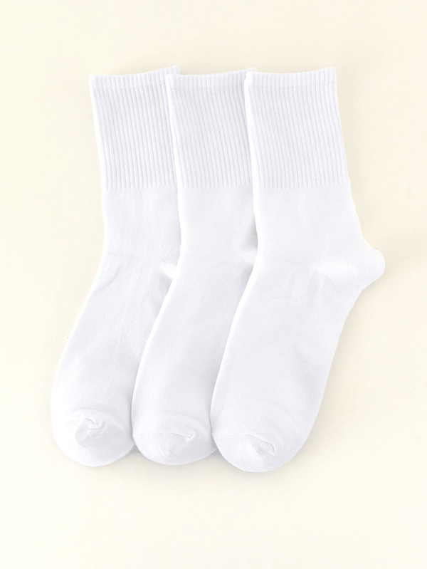 3 Pairs Unisex White Minimalist Mid-Calf Socks, Suitable For All Seasons