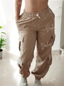 Pantalón para Dama tipo Jogger con 4 Bolsas tipo Cargo en laterales.  Casual. - Caqui - Ver 1