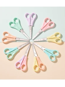 1 件彩色尺子带刻度剪刀办公剪刀学生 DIY 手工剪刀家用圆头尺子剪生日礼物送给朋友的礼物！，学校用品，返校