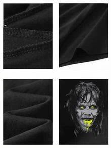 Men's Graphic Tee Spooky Glowing Eyes Monster Face  Summer Casual Short Sleeve Crew Neck TShirt For Men's Fashion - 黑色 - 查看 3