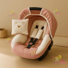 Kit Capa para Bebê Conforto + Capota + Protetor de Cinto + Travesseirinho para Menino e Menina - Rosê - Visão 2