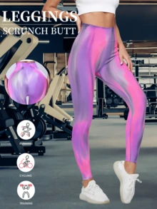 6Pcs(6Random Colour) Women Sports Leggings Yoga Pants High Waist Lift Butt Tie Dye Women's Seamless Pants Fitness Cycling Elastic Slim Leggings Pants- 6pcs Leggings Set,Gym Clothes Women Set,Workout Sets - 6 random colors - 查看 7
