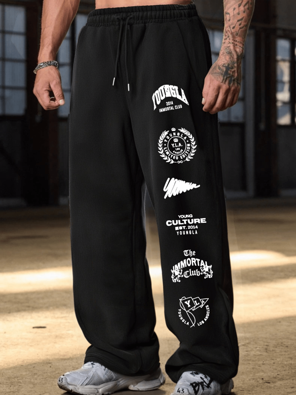 Pantalón de chándal de pierna recta con estampado de letras, corte holgado, unisex, ropa casual de calle, cómodo para todas las estaciones