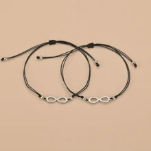 Pulseiras vintage número 8 para casal, 2 peças, pulseira ajustável de amizade com corda, amor infinito, conjunto de pulseiras tricotadas à mão