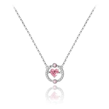 Folli Follie Collar con colgante en forma de corazón y diamante de moissanita en cadena, bonito colgante de corazón de cristal rosa, cadena ajustable con dije, joyería, regalos para mujer.