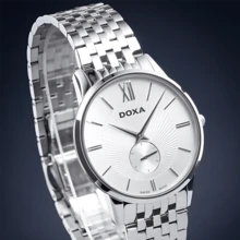 DOXA Herrenuhr mit Quarzwerk - Edelstahlgehäuse & -armband, silber-weißes Zifferblatt (Modell D155SSV) - Geschäftliche Eleganz für den täglichen Gebrauch