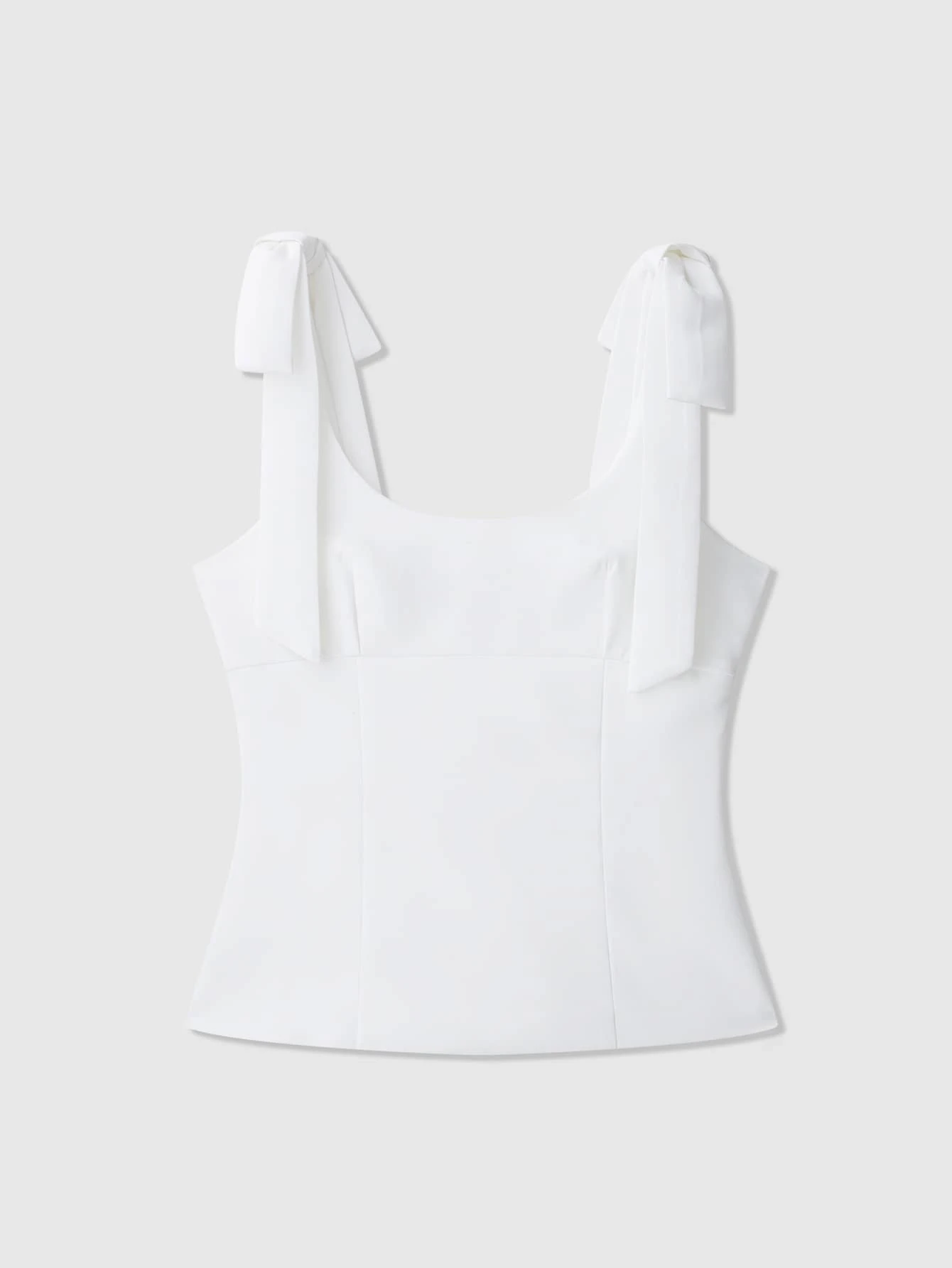 女式纯色圆领无袖时尚蝴蝶结装饰衬衫 - 白色 - 查看 1