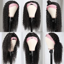 200% Density Deep Curly Headband Wigs Ready To Wear Wigs Water Wave Curly Glueless None Lace Frontal Wigs Glueless Full Machine Made Hair Wigs For Beginners Women Daily Use Natural Black Color Jerry Curly Natural Curly Wigs For Halloween Parties, Holidays And Cosplay Christmas - Natural & Black - View 6