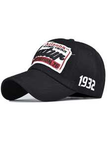 1 pieza Gorra de béisbol unisex de unicolor casual con letra bordada, gorra ajustable de poliéster con cierre a presión, versátil y de moda para actividades al aire libre y uso diario - Negro - Ver 2