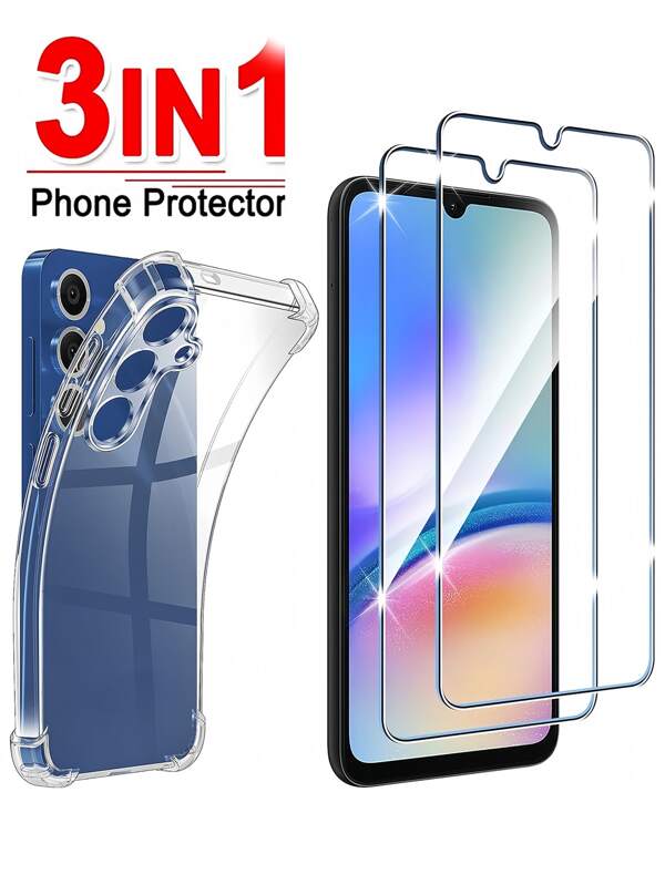 2pcs Tempered Glass Screen Protector & 1pc Clear Phone Case Compatible With IPhone/Compatible With Samsung Galaxy/Mi/Redmi/Honor. High Definition Glossy Surface, Explosion-Proof, Automatic Adsorption, High Hardness, Full Coverage, Skin-Friendly