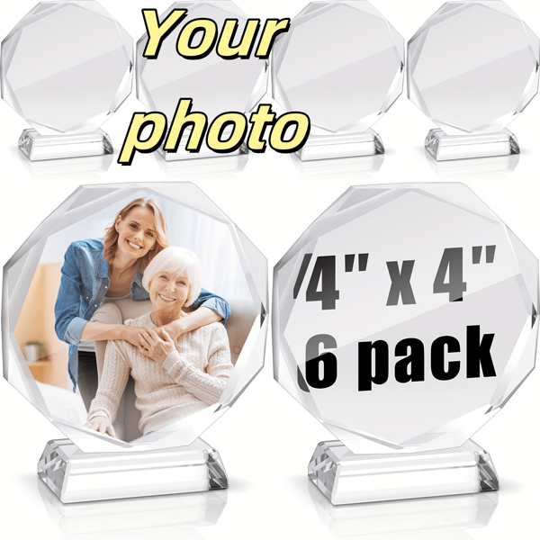 6 Pcs Sublimation Blanks Crystal Sublimation Canvas Blanks Decorative Heat Transfer Photo Frame Crystal Picture Frame For DIY Custom Tabletop Supplies (Octagon4 X 4 In)