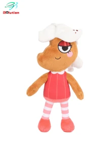 Molutian Muñeco de peluche de personaje azul con temática de juego Bobette, con lazo rosa, bufanda a rayas rojas y blancas, y zapatos blancos, perfecto para decoraciones de fiestas en el hogar y regalos de juegos, accesorio de decoración de fiestas | Diseño de personaje juguetón | Material de peluche suave, Juguetes de peluche