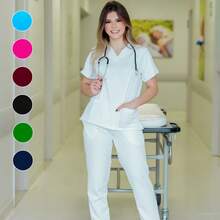 Women's Surgical Pajamas Hospital Set Scrub Private Comfortable Uniform - 玫紅色 - 查看 7