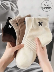 1/6 双装 女士随机森系字母 X 短袜 - 彩色 - 查看 1