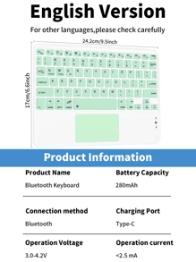 Etui z klawiaturą i uchwytem na długopis, odłączana i ładowalna klawiatura z panelem dotykowym (280 mAh) kompatybilna z Samsung Galaxy Tab / IPad / Redmi Pad Se, magnetyczna klawiatura Bluetooth (miętowa zieleń)