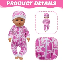 2025新款可爱卡通图案连体衣娃娃衣服，适合14–18英寸婴儿娃娃和36–45厘米新生婴儿娃娃（不含娃娃）