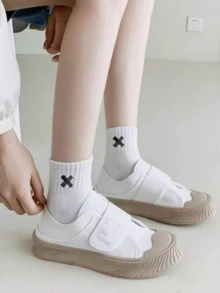 1/6 双装 女士随机森系字母 X 短袜 - 彩色 - 查看 4