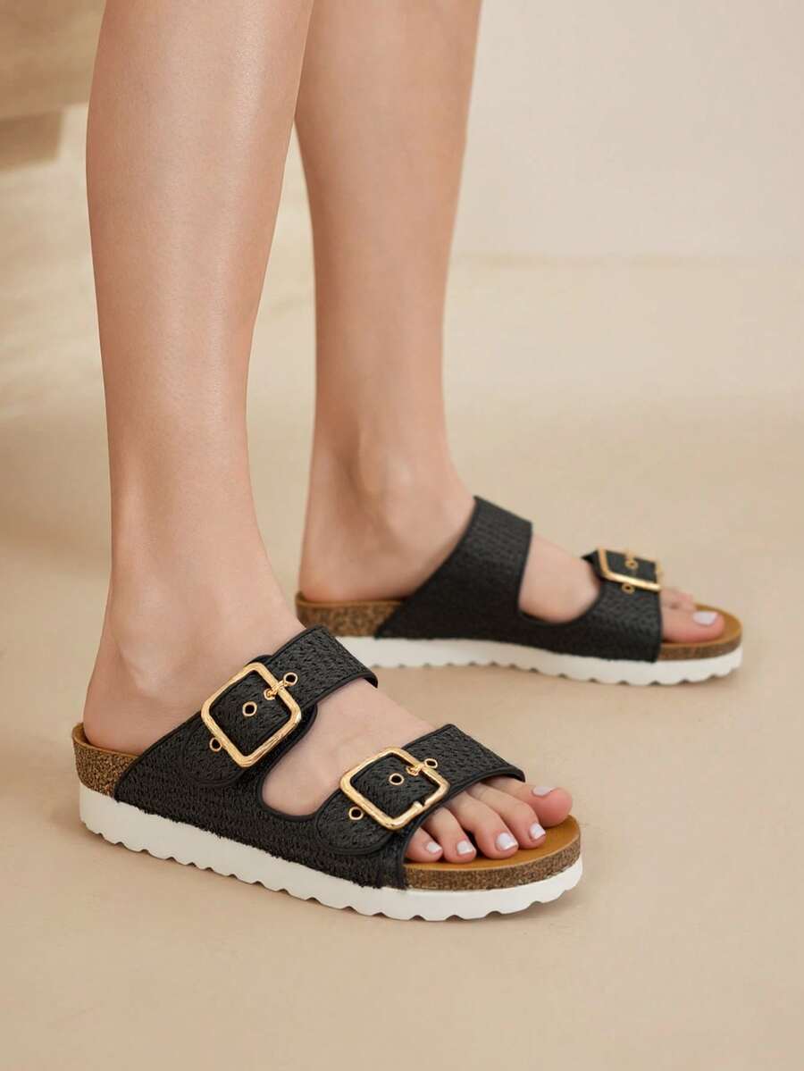 RevReaL Women's Platform Sandals With Two Thick Rope Straps - Flat Sole Shoes Stylish Sandals Summer Sandals For Women