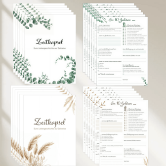 20st tyska gratulationskort för bröllop, Modern Time Capsule Bröllopskortset, Eucalyptus Green Tema Brud & Brudgum minneskort, Bröllopsdag, Gästmeddelandebok, Bröllopsönskekort, Time Capsule Creative Game, Ersättning av gästregisterbok, Populär tysk bröllopsceremoni souvenir