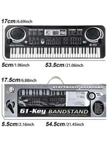 1pc 37/61 Key Youth Digital Music Piano Keyboard, Portable Electronic Instrument, Youth Multifunctional Keyboard With Microphone Gift (Black), Birthday Gift Graduation Gift Christmas Gift New Year Gift