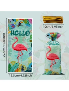 50 Bolsas de regalo con diseño de flamenco, bolsas de regalo de plástico con diseño de estilo de tema hawaiano de animales de dibujos animados, adecuadas para bodas, fiestas de cumpleaños, bolsas de regalo de boda, suministros de empaquetado de regalos, artículos baratos, se pueden usar para almacenar pequeños regalos y otros artículos sorpresa