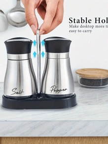2pcs/Set Of Salt And Pepper Shaker Set, Seasoning Bottle, Glass Spice Jar, Cute Outdoor Picnic BBQ Spice Bottle, Silver/Black