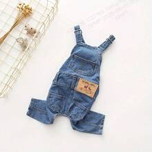 1pc Pet Dog Fashionable Denim Elastic Suspender Pants, Comfortable Jumpsuit Overalls For French Bulldog, Pug, Chihuahua, Teddy, Pomeranian And Other Small To Medium Sized Dogs - Blue - View 1