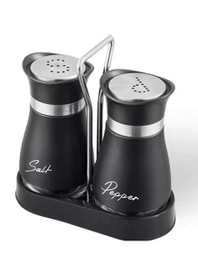 2pcs/Set Of Salt And Pepper Shaker Set, Seasoning Bottle, Glass Spice Jar, Cute Outdoor Picnic BBQ Spice Bottle, Silver/Black