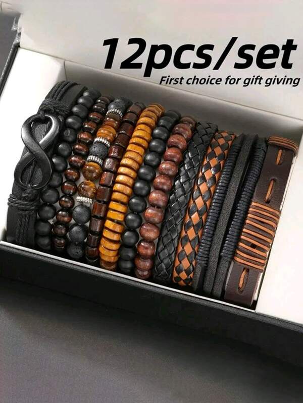 12 pièces/set de bracelets élastiques empilés classique numéro 8, faits main avec perles. Parfait pour le port quotidien, les fêtes, les festivals de musique, le hip-hop. Cadeau idéal pour la Fête des Pères et l'amitié.