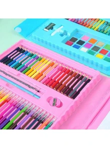 208pcs/Set Children Student Drawing Tool Combination Set, Wax Crayon & Watercolor Pen Washable (Pattern Accessories & Colors Random), Beginner Painting Set, Christmas Gift For Kids,Back To School
