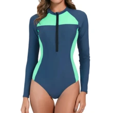 Local Delivery- Women'S Color Blocked Zipper One-Piece Surfing And Water Sports Swimsuit