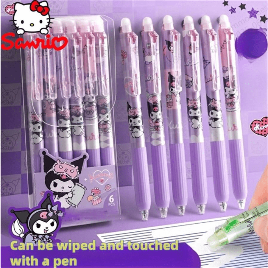 Sanrio [مصرح به] 1 / 6 أقلام هلامية قابلة للمسح من سانريو بتصميم كوروما وسينامرول ومي ميلودي بلون أزرق كريستالي، سلسة الكتابة للمدرسة والمكتب، مثالية للهدايا ومكافآت الطلاب، مستلزمات مكتبية، لوازم قرطاسية، لوازم العودة إلى المدرسة