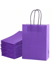 10个中号16x22x8cm紫色牛皮纸袋，可重复使用生日礼品袋、袋子、派对礼品袋、婚礼袋、朋友礼品袋 - 紫色 - 查看 1