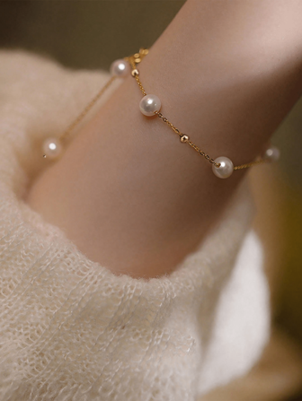 1개 미니멀리스트 진주 고급스러운 & 다용도 여성 팔찌 (랜덤 진주 수량)