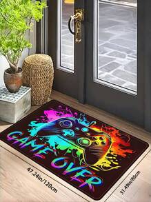 1PC Vibrant Gamer-Themed Area Mat - Colorful Game Controller & "GAME OVER" Design, Non-Slip Polyester, Easy To Clean, Durable For High-Traffic Areas Like Bedrooms, Offices, And Entrances, Gaming Room Decorations Back To School
