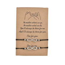 Pulseiras vintage número 8 para casal, 2 peças, pulseira ajustável de amizade com corda, amor infinito, conjunto de pulseiras tricotadas à mão