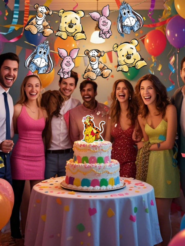 Disney 1 Pc Disney Winnie The Pooh Theme Party Banner, Cartoon Pattern Winnie The Pooh Room Decoration, Pull Flag Party Hanging Decor (The Actual Product Is A White Rope With 1 Piece Of Decor) School Decor School Surprise Dormitory Decor Back To School