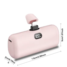 Sạc dự phòng JAMJAKE 5000mAh nhỏ gọn, có dây cáp tích hợp, có màn hình LCD và đèn LED cho mọi dòng điện thoại, cổng Lightning, sạc trực tiếp tích hợp, sạc nhanh, sạc dự phòng nhỏ gọn, thích hợp cho kỳ nghỉ hè, du lịch/cắm trại ngoài trời và dự phòng khẩn cấp, quà tặng nguồn điện di động cho gia đình, bạn bè, màn hình hiển thị nguồn điện sinh nhật - Hồng - Xem 2