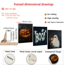 3 件套、万圣节画廊墙、万圣节印刷品、复古万圣节印刷品、鬼魂画、黑暗学院装饰、万圣节墙面艺术印刷品、带画框的墙面艺术、墙面艺术、海报、帆布材料（可选画框）、万圣节礼物、特殊礼物、家居装饰、厨房装饰、客厅装饰、卧室装饰、办公室装饰、不给糖就捣蛋