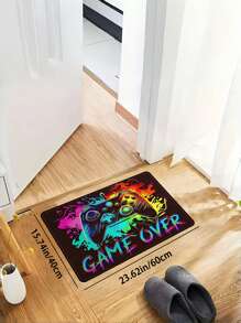 1PC Vibrant Gamer-Themed Area Mat - Colorful Game Controller & "GAME OVER" Design, Non-Slip Polyester, Easy To Clean, Durable For High-Traffic Areas Like Bedrooms, Offices, And Entrances, Gaming Room Decorations Back To School
