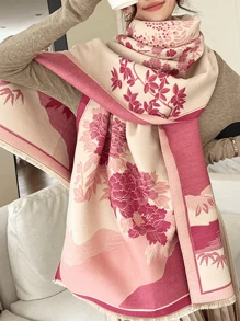 1 Stück Pinker Damenschal mit Kaschmircharakter, lange Stola mit Quasten, bedrucktes Muster, hält warm, seidig weich, Wollmode, große Umhänge und Tücher für Herbst, Winter, Alltag, Abendkleider, Reisen, Büro, Winter, Hochzeit und Geschenke