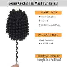 1/3/4/5 Packs Wand Curl Crochet Hair 8 Inch 80 Roots Jamaican Bounce Crochet Hair Crochet Hair Jamaican Crochet Hair Colored Crochet Braids Ringlet Twist Crochet Hair, 1B - Black - View 2