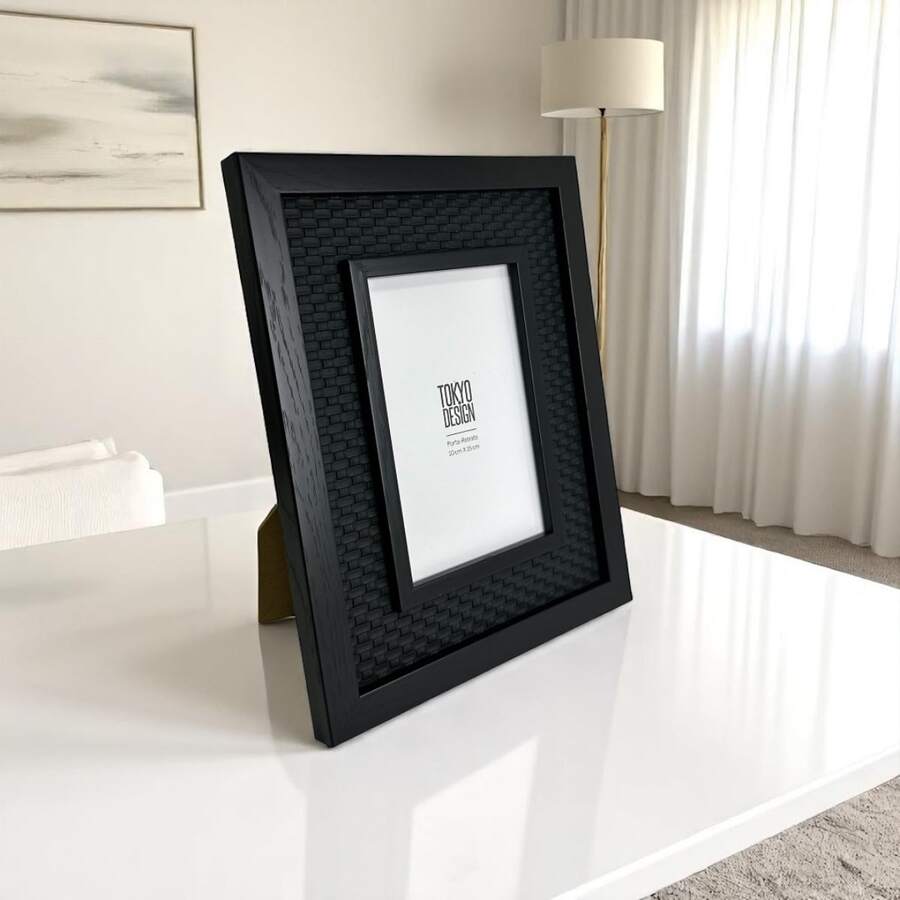 10x15 Photo Frame Braided MDF And Brown And Black Glass Mat - Black - View 1