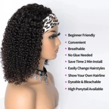 200% Density Deep Curly Headband Wigs Ready To Wear Wigs Water Wave Curly Glueless None Lace Frontal Wigs Glueless Full Machine Made Hair Wigs For Beginners Women Daily Use Natural Black Color Jerry Curly Natural Curly Wigs For Halloween Parties, Holidays And Cosplay Christmas - Natural & Black - View 3