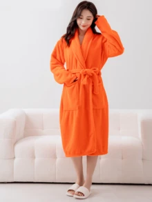 Summer Pineapple Grid Bathrobe Men And Women Universal Residence Clothing Bathrobe Solid Homewear Nightgown Home Cloth,Soft, Monk-Style Collar, Long Sleeves, Soft, Warm, Non-Shedding - Multicolor - View 18