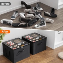 Local Delivery-
 Shoe Storage Organizer For Closet, Fits 12-16 Pairs, Large Shoe Box Storage Containers With Clear Cover And Reinforced Handles, Foldable Storage Bins Fits For Boots Heels Sneakers, 2 Pack Gray
