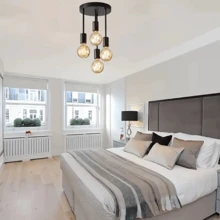 Nordic Modern Satellite Design Semi-Flush Mount Pendant Light Fixture, For Home Ambiance Lighting, Bulbs Not Included - Black - View 10